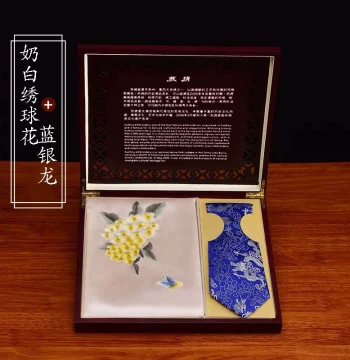 Su Embroidery Scarf and Tie Gift Box, Chinese Style Specialty Gift for Foreigners, Long Silk Scarf Set