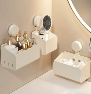 Face Towel Storage Box, Wall-Mounted Bathroom Organizer, No-Drill Suction Cup Rack