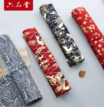 Liupintang Handmade Fabric Brush Roll - Elegant Embroidered Case for Calligraphy Brushes and Art Supplies