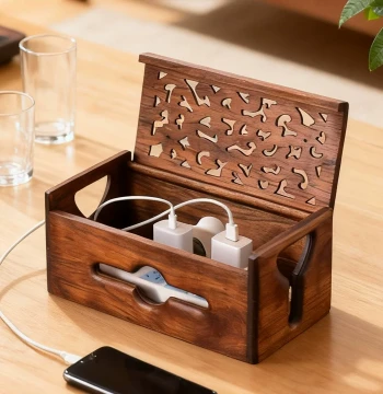 Taigu Niu Niu Solid Wood Cable Organizer Box – Power Strip, Router, and Cord Management Solution