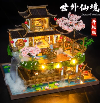 Chinese Style DIY Miniature House Kit, 'Otherworldly Paradise' Hand-Assembled Villa Model, Ancient Architecture Toy, New Year Gift