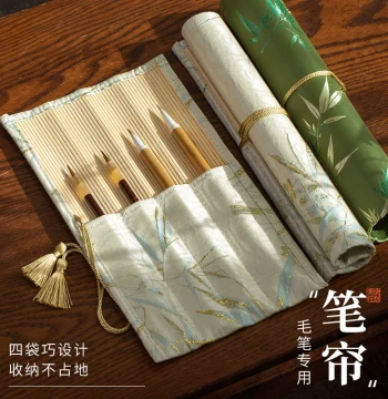 Meilin Brush Studio Calligraphy Brush Roll - Portable Retro Bamboo Case for Protecting and Storing Brushes, Ideal for Students and Beginners