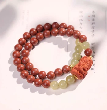 Women's Double-Loop Fragrant Bead Bracelet with Zhakiram Wealth Goddess Charm - Hot Seller on Xiaohongshu, Travel Souvenir