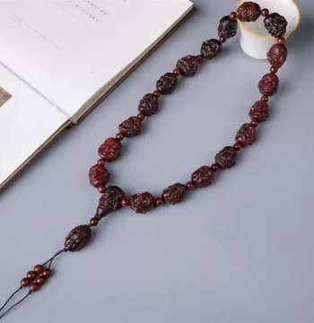 Rosewood and Green Sandalwood Carved 18 Arhats Prayer Beads, Vintage Car Pendant, Men's Hand-Held Fortune Ornament
