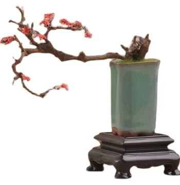 Redwood Jade Ornamental Stone Seal Display Stand, Solid Wood Ming-Style Square Base for Antiques, Flower Pots, and Teapots, Chinese Wooden Z-Base