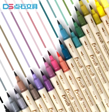 Dianshi Soft Tip Pen DS-302E Dual-Head Water-Based Marker, Large Brush Journaling Pen Set, Drawing Soft Brush, Calligraphy English Water-Based Pen, Minimalist Art & Anime Watercolor Pen