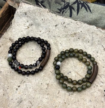 You Ye Qing Qing 'Jade Slender, Fragrance Rich' Original Chinese Design Green Sandalwood and Small-Leaf Red Sandalwood Double-Loop Curved Tube Wenwan Bracelet