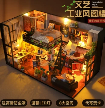 DIY Miniature Villa House Kit, Hand-Assembled Building Blocks, Micro Scene Model Puzzle Toy Gift for Girls