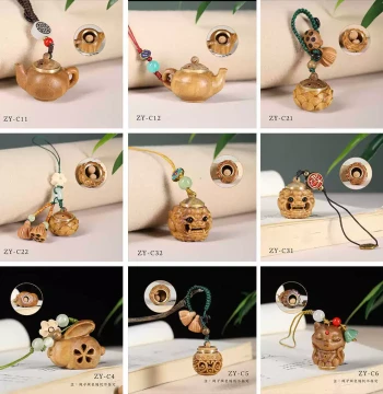 Carved Green Sandalwood Hollow Perfume Sachet Phone Charm, Ga Wu Box Pendant, DIY Wooden Keychain