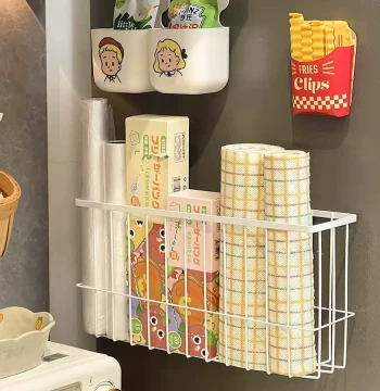 Magnetic Side Storage Rack for Refrigerator - Kitchen Organizer for Bags, Wrap, and Spices