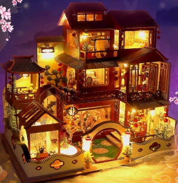 DIY Dollhouse Villa, Handmade Assembly House Architecture Micro Scene Model Block Puzzle Toy, Birthday Gift