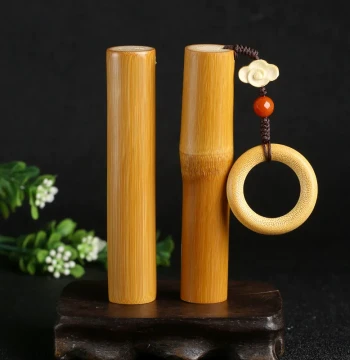 Aged Solid Jade Bamboo Hand Carving - Plain Bamboo with Heart Sutra & Hundred Blessings, Perfect Round, Natural Yellow Skin, Crystal-Grade Collectible