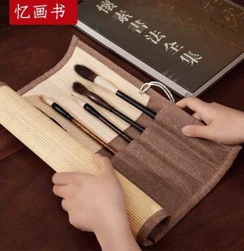 Bamboo Calligraphy Brush Roll Case - Ancient Style Portable Storage Bag for High-End Brushes and Flat Brushes