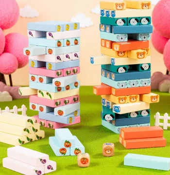 Wooden Stacking Tower Game - Balance Block Jenga for Kids & Family Fun