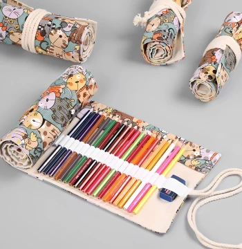 Colored Pencil Roll Case, Sketch Pencil Bag, 36/48/72 Slots Canvas Portable Storage Pouch, Foldable Art Student Organizer