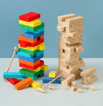 Numbered Stacking Block Game for Kids and Parents - Large Educational Wooden Tower Desktop Game