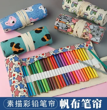 Colored Pencil Canvas Roll Case, Large Capacity Sketch Pencil Bag, Minimalist Pencil Organizer