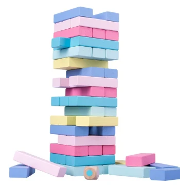 Colorful Stacking Tower Game - 54-Piece Wooden Block Jenga with Numbers, Educational Board Game Includes Hammer