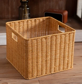 Jiahao Dian Grid Cabinet Storage Baskets, Imitation Rattan Weave for Snacks, Toys & Sundries, Home Bookcase Storage Box, Square Shape