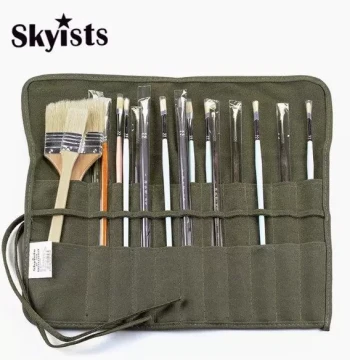 New Concept Portable Canvas Paint Brush Bag with Slots, Roll-Up Storage Case for Watercolor, Acrylic, and Oil Brushes