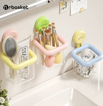 Storage Box with Suction Cup for Towels, Toothbrushes, Combs, Cosmetics, No Drilling