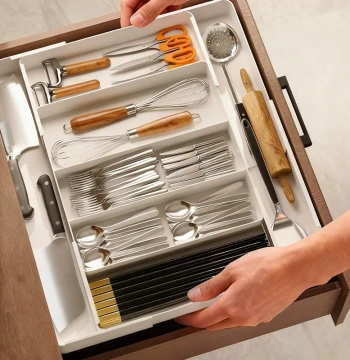 Kitchen Expandable Drawer Organizer with Dividers for Utensils, Chopsticks, Spoons, and Cosmetics
