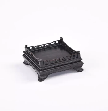 Square Seal Base in Purple Sandalwood - Traditional Chinese Stand for Jade, Wood Carvings, and Miniature Landscapes