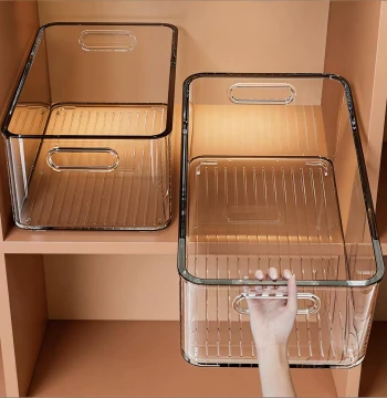 Cabinet Organizer Box, Desktop Sundries and Snack Storage, Home Acrylic Transparent Rectangular Plastic Sorting Basket