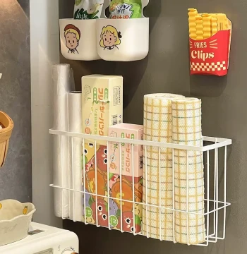 Magnetic Refrigerator Side Organizer Rack - Kitchen Storage for Food Bags, Plastic Wrap, and Seasonings