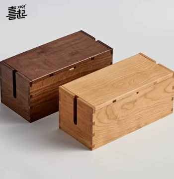 Xiqi Black Walnut Solid Wood Power Strip Organizer Box, Wooden Cable Management Box, Socket Organizer, Desktop Wire Organizer