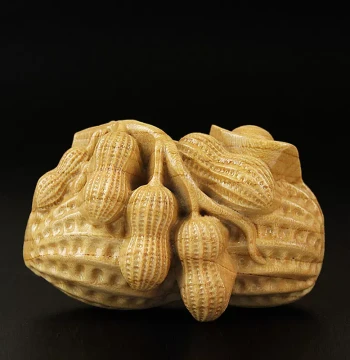 Peach Wood Peanuts and Yuanbao Carving - Prosperity and Fertility Handheld Ornament