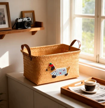 Japanese-Style Rattan-Weave Storage Basket for Cabinets, Laundry, Snacks, and Toys