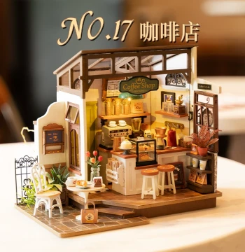 rolife DIY Coffee Shop Miniature House Kit - Wooden Assembly Model Building Blocks Birthday Gift for Women