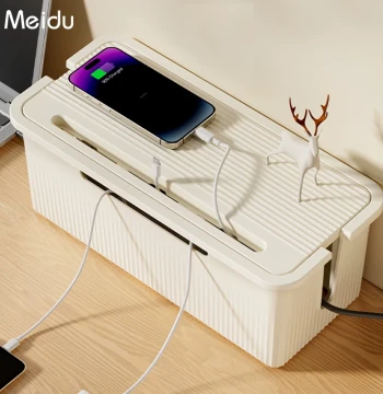Power Strip Organizer Box for Cables, Chargers, and Data Lines - Desktop Cable Management Solution