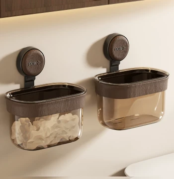 Storage Box Wood-Grain Suction Cup Wall-Mounted for Used Face Towels