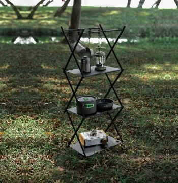 Langxingzhe Outdoor Camping Aluminum Alloy Shelf – Multi-Function Lantern and Pot Stand, Portable and Foldable