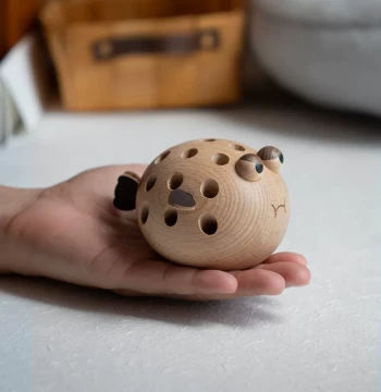 Wooden Angry Pufferfish Pen Holder