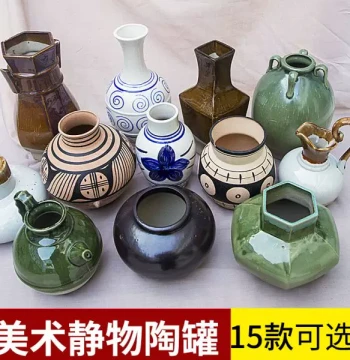 Ceramic Still Life Art Set - 10 Painted Pots for Watercolor Sketching and Drawing Practice