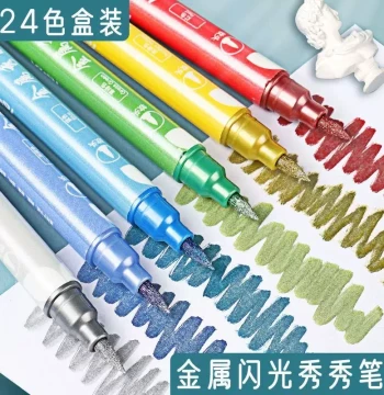 Jisu Metal Calligraphy Pen Set with Glitter Soft Gel Tip, Dual-End Highlighter Marker for Students, Journaling and Marking