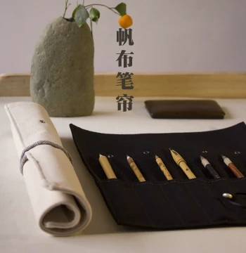 Canvas Calligraphy Brush Roll Bag - Minimalist Pencil Case for Chinese Painting and Art Supplies