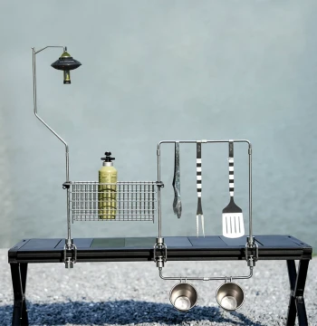 Outdoor Camping IGT Light Stand Kit - Expandable Stainless Steel Rods with Desktop Clamp and Shelf