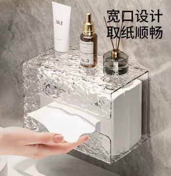 Face Towel Storage Box, Wall-Mounted Tissue Dispenser, Transparent Upside-Down Design