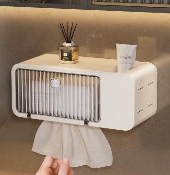 Wall-Mounted Facial Tissue Dispenser and Cosmetic Organizer for Bathroom