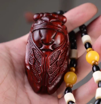 Carved Rosewood Cicada Handheld Piece, 'One Cry Stuns All' Pendant, Car Accessory, Home Decor