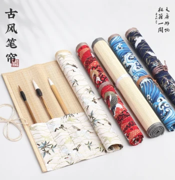 Bamboo Brush Roll Case for Calligraphy Brushes Chinese Style Portable Storage Bag Four Treasures of the Study Traditional Painting Ancient Style Scroll