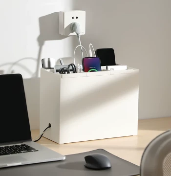 Large-Capacity Power Strip Storage Box with Dividers, Desktop Cable Organizer for Charging Cords and Power Lines