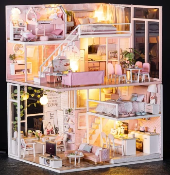 DIY Dollhouse Assembly Model, Building Blocks Toy for Girls, Mini Villa Super World, Kids' Gift