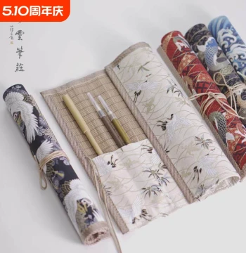 Bamboo Brush Roll Case - Aged Bamboo Color Calligraphy Brush Storage and Protection Roll