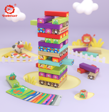 Stacking Tower Balance Block Game, Educational Toy for Kids with Layer-by-Layer Removal and Animal Theme Questions