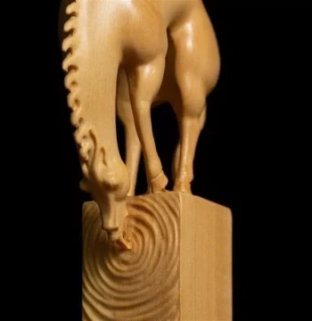 Fast Shipping Taihang Cliff Cypress Wood Seal Carving - 'Horse Drinking by the River' Handheld Collectible - Lucky Zodiac Animal Figurine